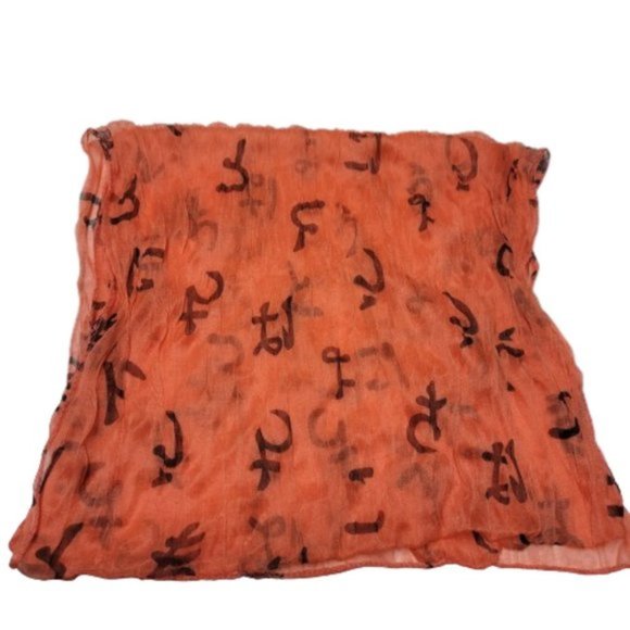 Coral Color Lightweight All Season Chinese Characters Crinkle Scarf - Picture 2 of 6